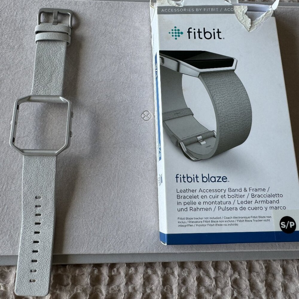 Fitbit grey leather accessory band and frame with original box- size small